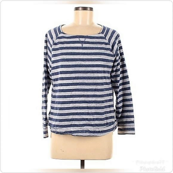 *T By Talbots Gray and Blue Striped Lightweight Sweatshirt - Picture 1 of 3